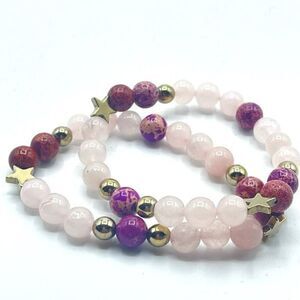 Rose quartz pyrite imperial jasper beaded crystal stretch bracelet ONE NEW reiki